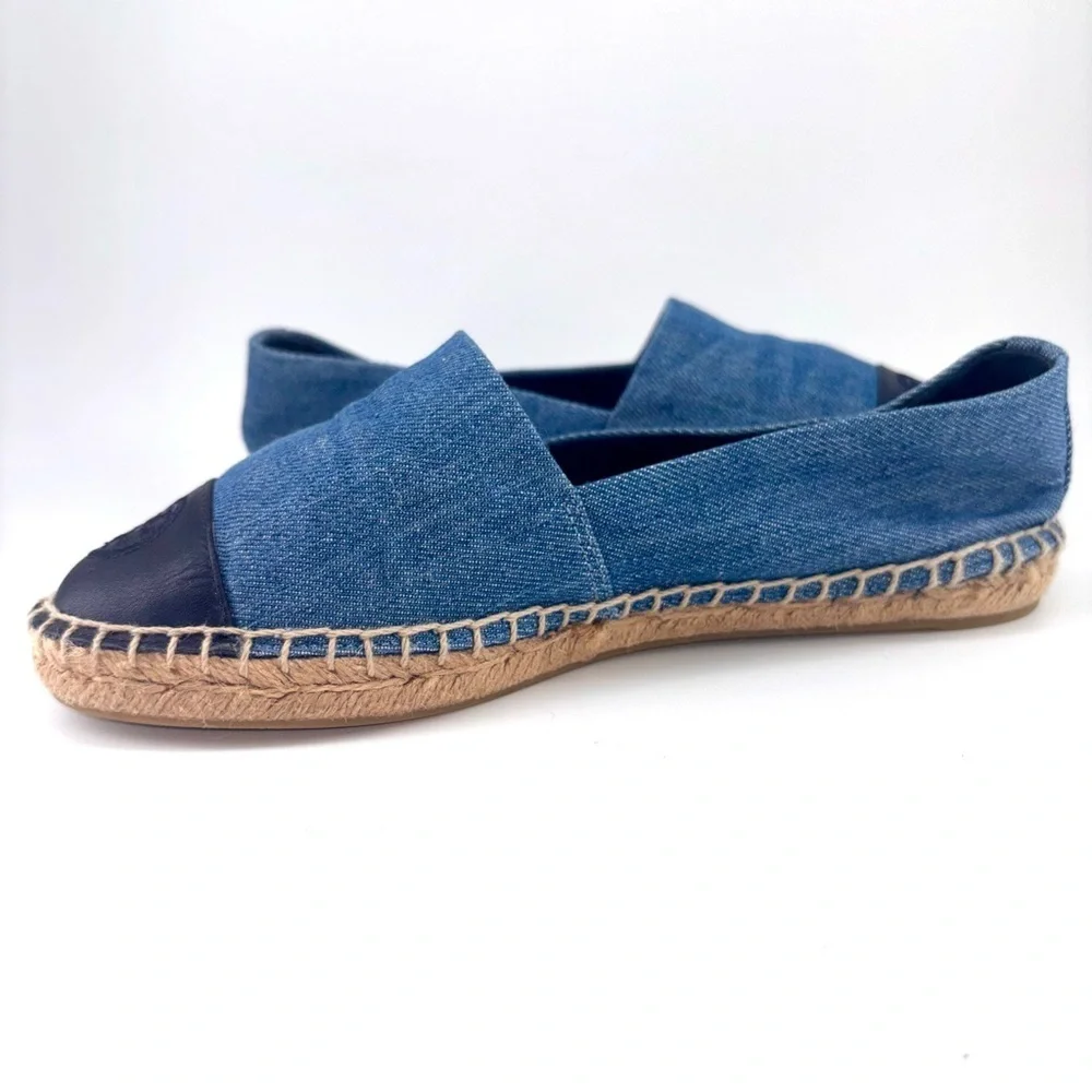 Tory Burch Color-Block Espadrilles in Denim Chambray Navy Leather